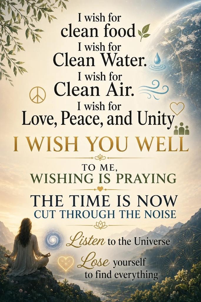 I wish for clean food, clean water, clean air, love, peace and unity — I Wish You Well