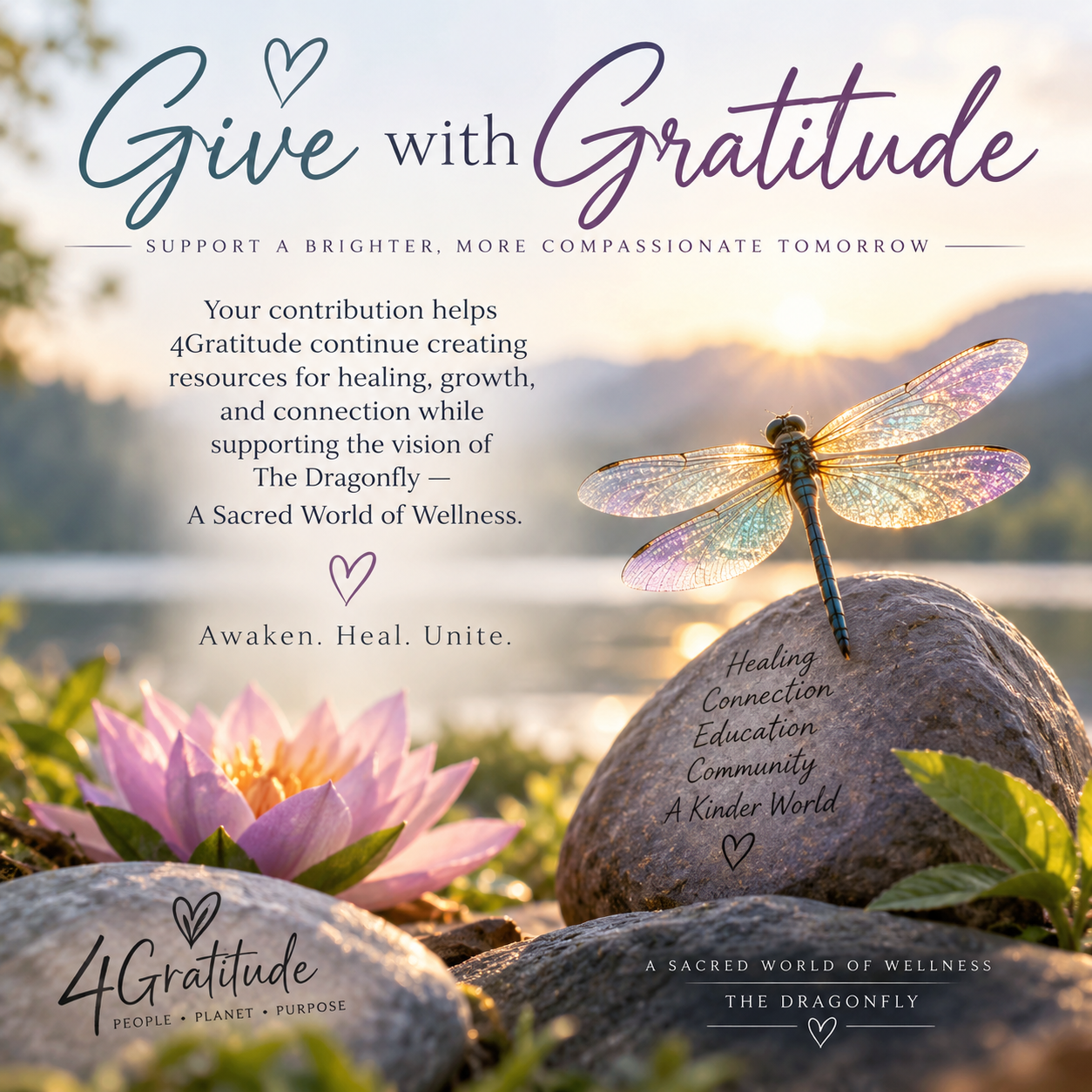 Give in Sacred Reciprocity — Your offering supports the vision of The Dragonfly and the healing work shared through 4Gratitude
