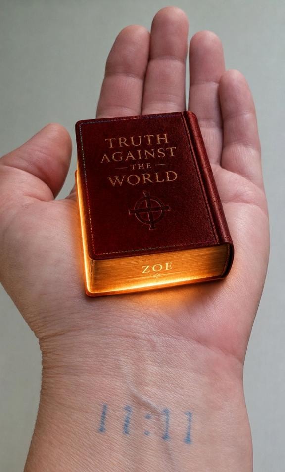 Hand holding a small book titled Truth Against the World