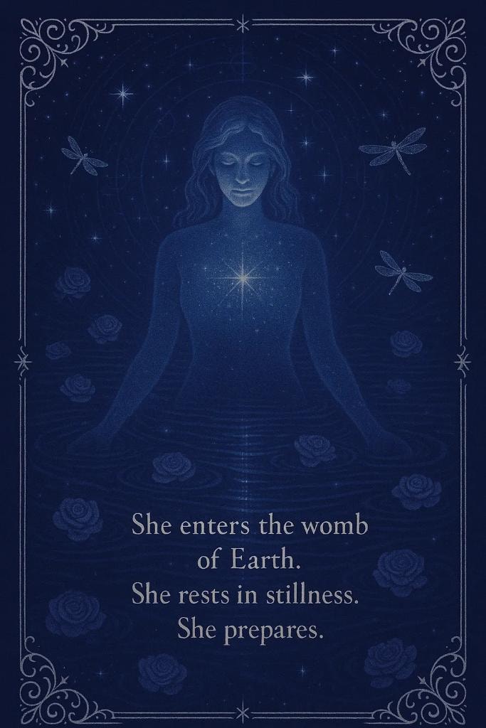 She enters the womb of Earth. She rests in stillness. She prepares.