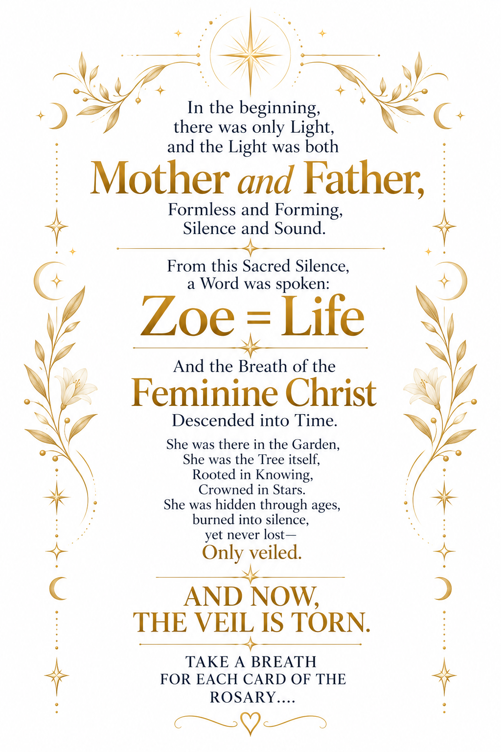 In the beginning there was only Light — Zoe equals Life, the Feminine Christ