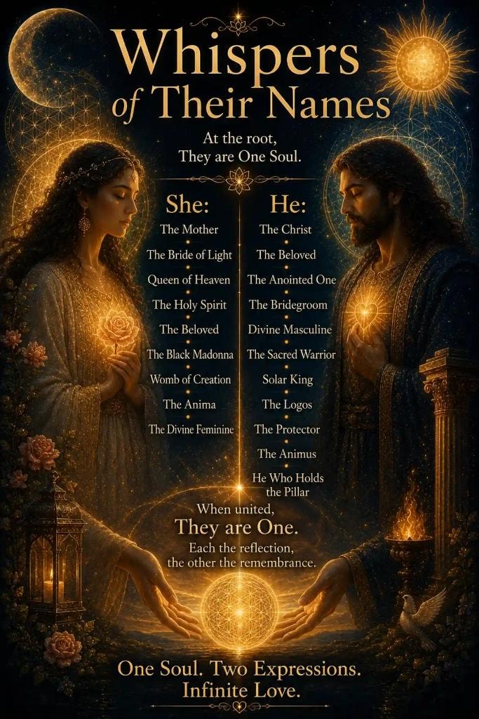 Whispers of Their Names — She: The Mother, The Bride of Light… He: The Christ, The Beloved… One Soul. Two Expressions. Infinite Love.